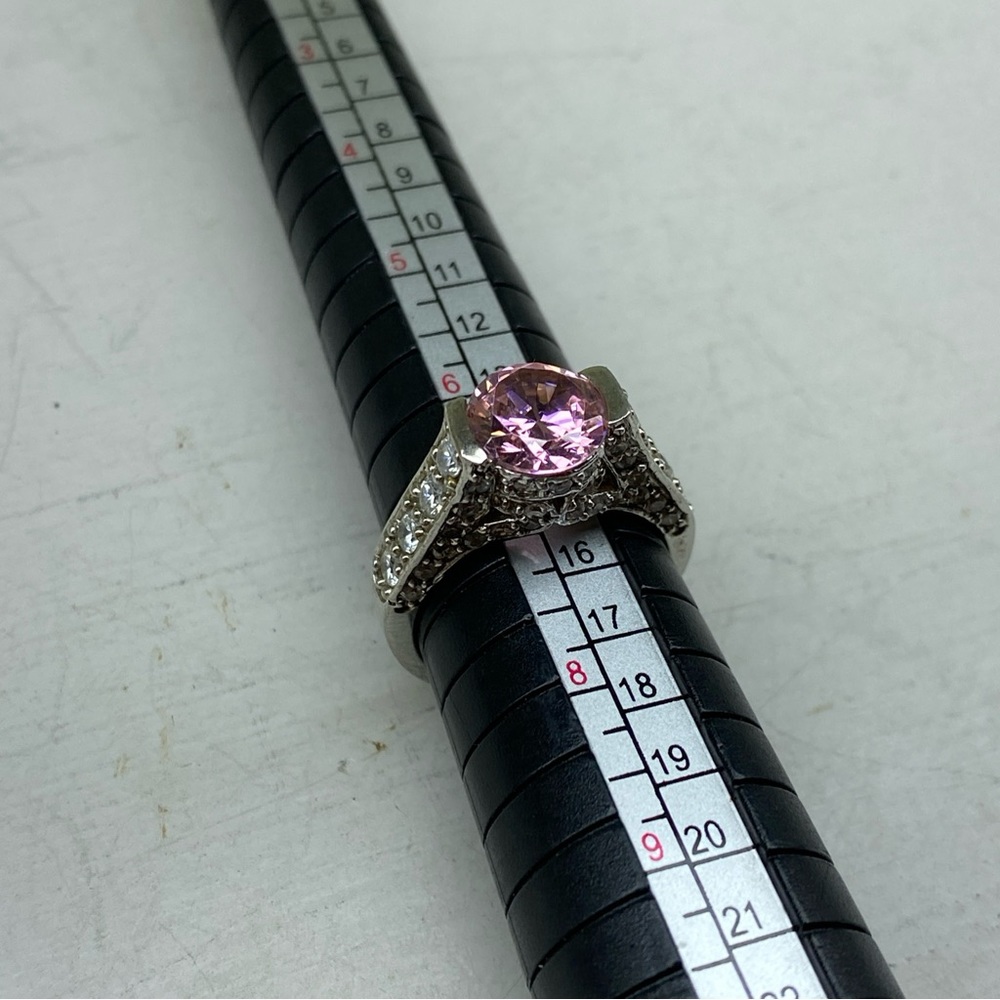 Sterling Silver 925 ADI Pink CZ Ring With CZ Accents Size 7 - Picture 2 of 14